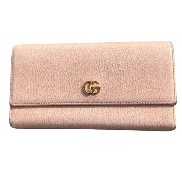 Gucci Light Pink Leather GG Marmont Continental Wallet